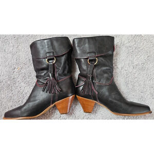 Dingo Black Ankle Boots with Brown Heel Size 8
